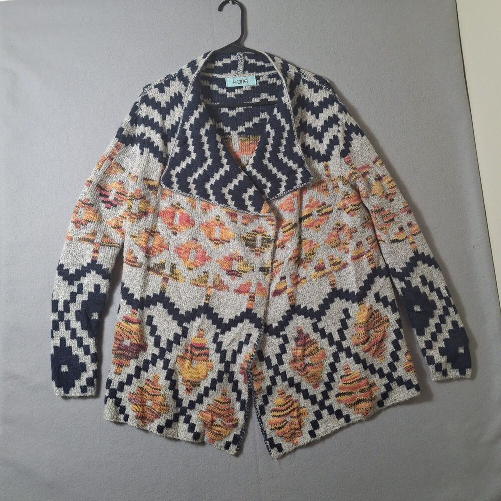 KARLIE Southwestern Aztec Geometric Draped Shawl Collar Cardigan Sweater 1 Size